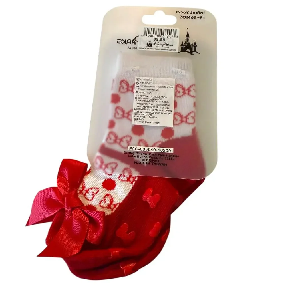 Disney Parks Red Bow Grip Socks Size 18-36 Months